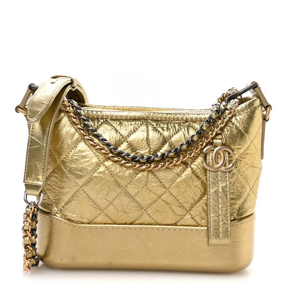Chanel Metallic Aged Calfskin Quilted Small Gabrielle Hobo Gold