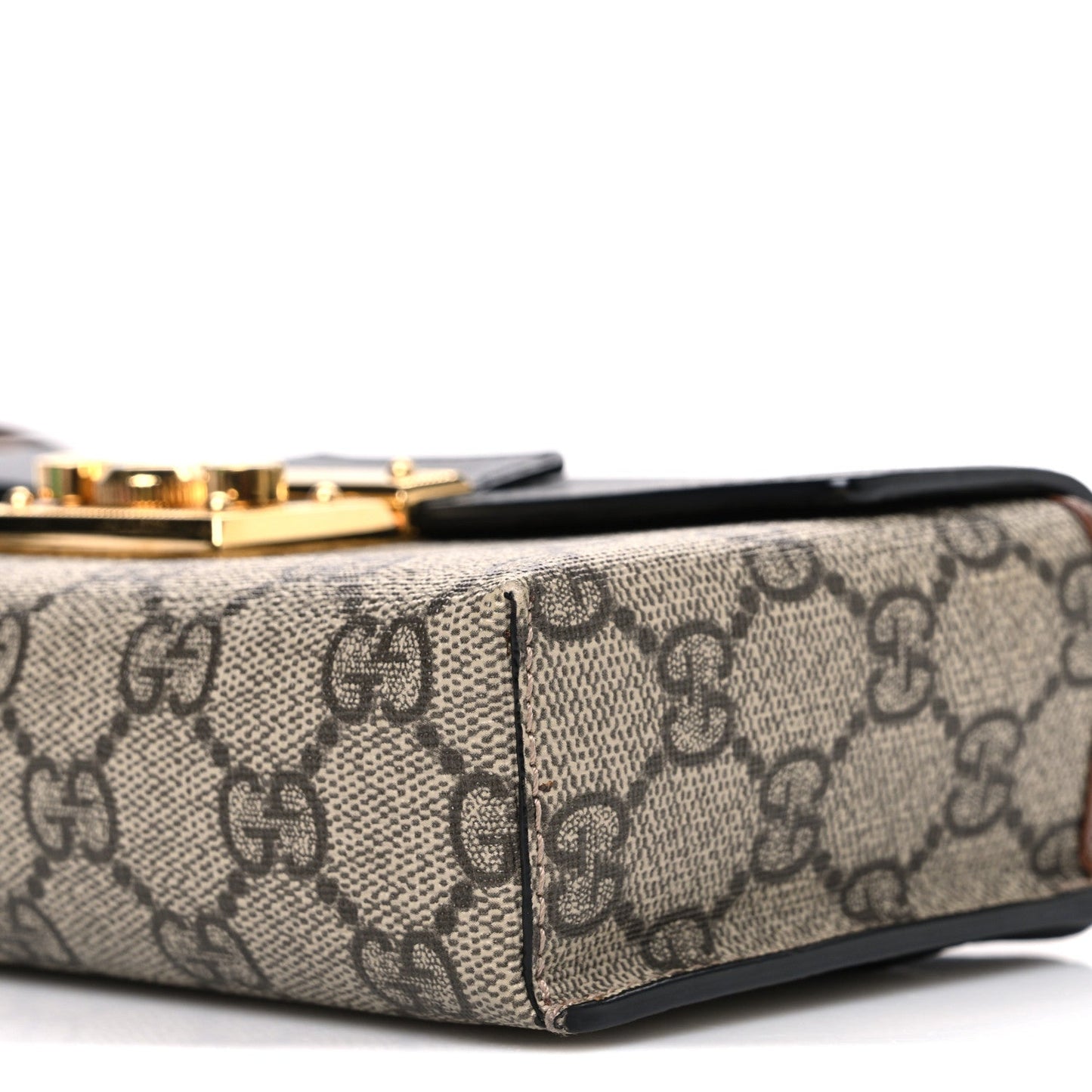 Gucci GG Supreme Monogram Calfskin Mini Padlock Top Handle Shoulder Bag Beige Black Cuir