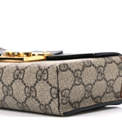 Gucci GG Supreme Monogram Calfskin Mini Padlock Top Handle Shoulder Bag Beige Black Cuir