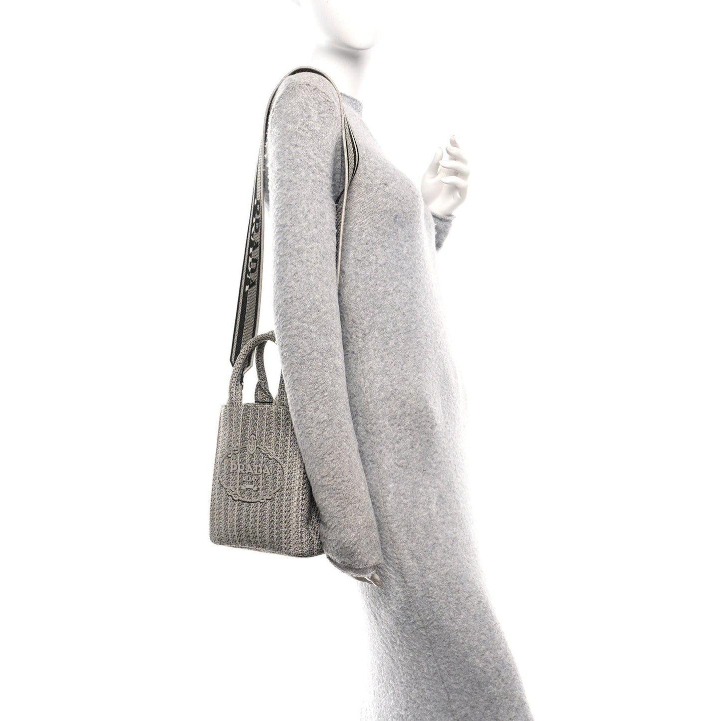 Prada Jacquard Logo Ricamo Embroidered Small Tote Black Talco
