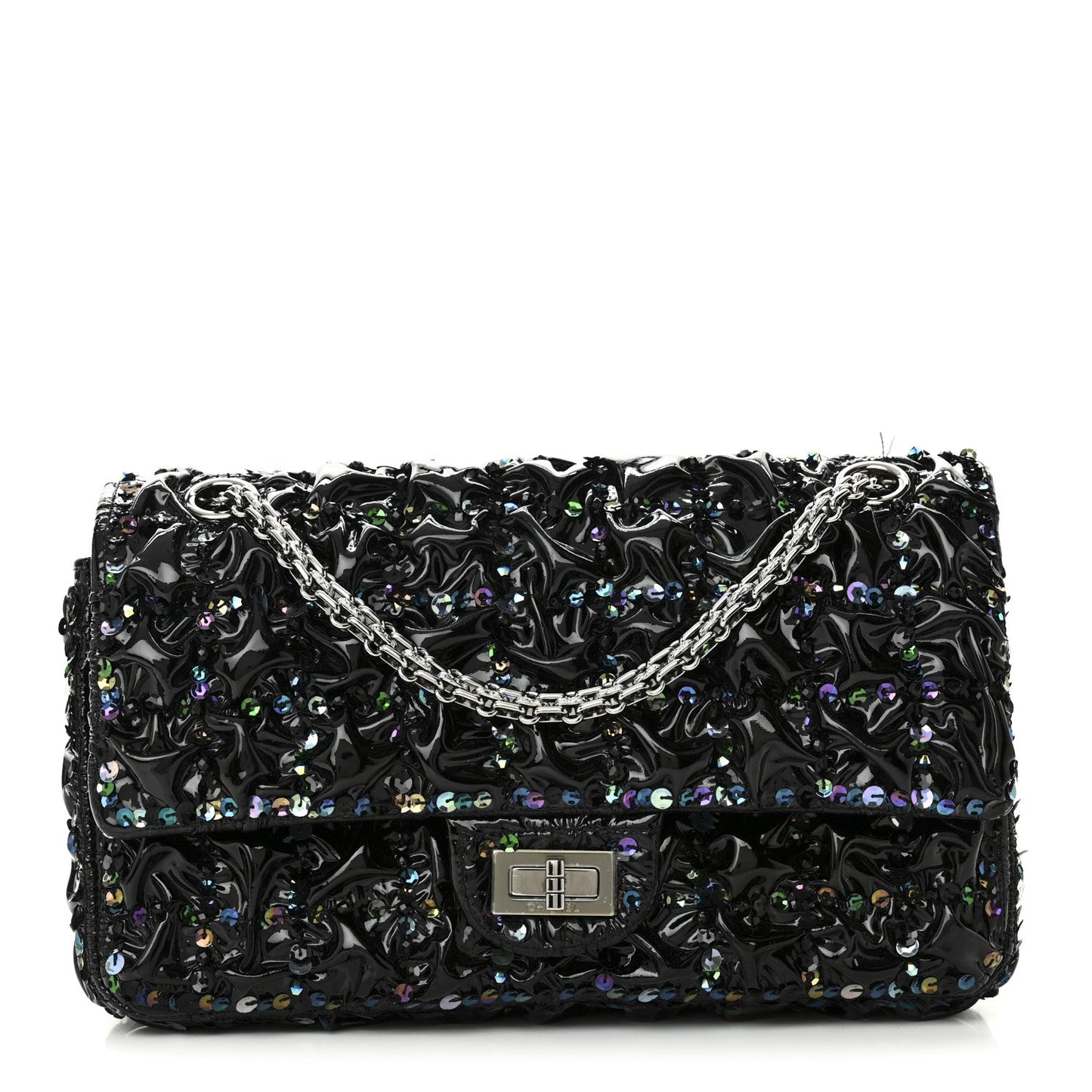 Chanel Patent Sequin Crystal Ruched 2.55 Reissue 225 Flap Black