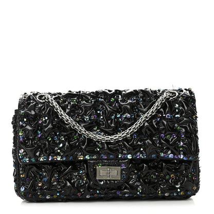 Chanel Patent Sequin Crystal Ruched 2.55 Reissue 225 Flap Black
