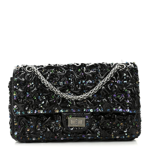 Chanel Patent Sequin Crystal Ruched 2.55 Reissue 225 Flap Black