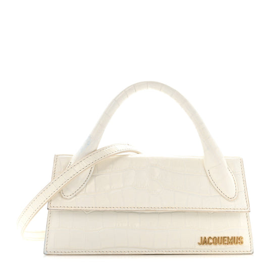 Jacquemus Calfskin Crocodile Embossed Le Chiquito Long White