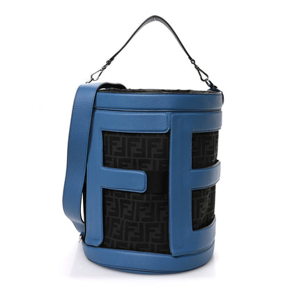Fendi Jacquard Vitello Logo Bucket Bag Blue