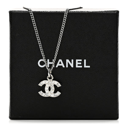 Chanel Crystal Timeless CC Necklace Silver