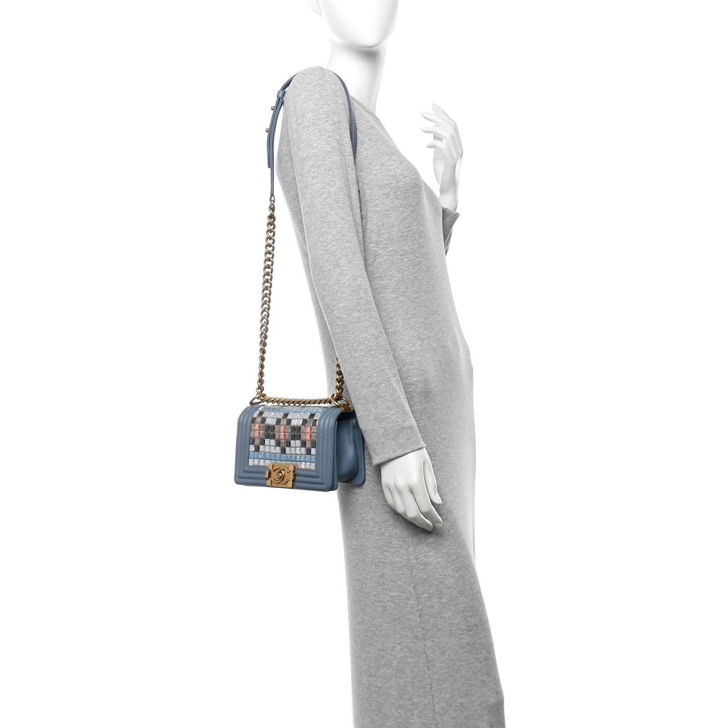 Chanel Lambskin Tile Embroidered Small Brasserie Mosaic Boy Flap Blue Multicolor