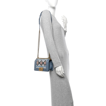 Chanel Lambskin Tile Embroidered Small Brasserie Mosaic Boy Flap Blue Multicolor