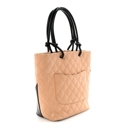 Chanel Calfskin Quilted Medium Cambon Tote Beige Black