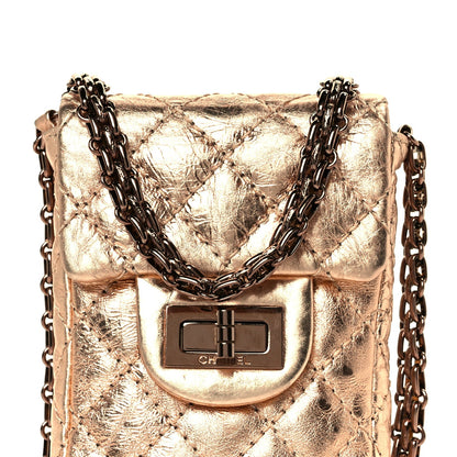 Chanel Metallic Aged Calfskin Quilted 2.55 Reissue Phone Case Rose Gold