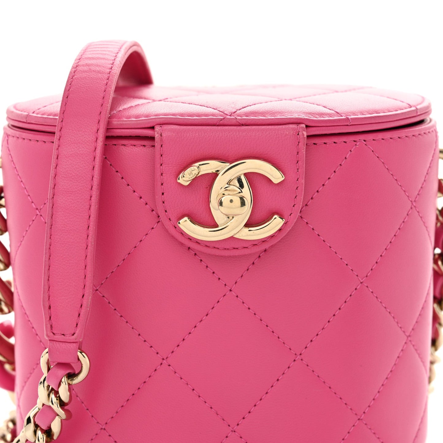 Chanel Lambskin Resin Elegant Chain Vanity Case Dark Pink