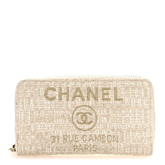 Chanel Lurex Canvas Deauville Medium Zip Around Wallet Beige