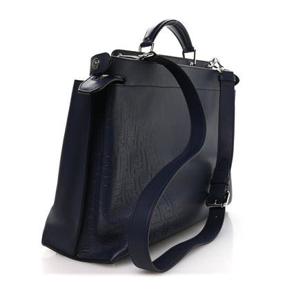 Fendi Calfskin Embossed Large Peekaboo Iconic Fit Satchel Blueberry