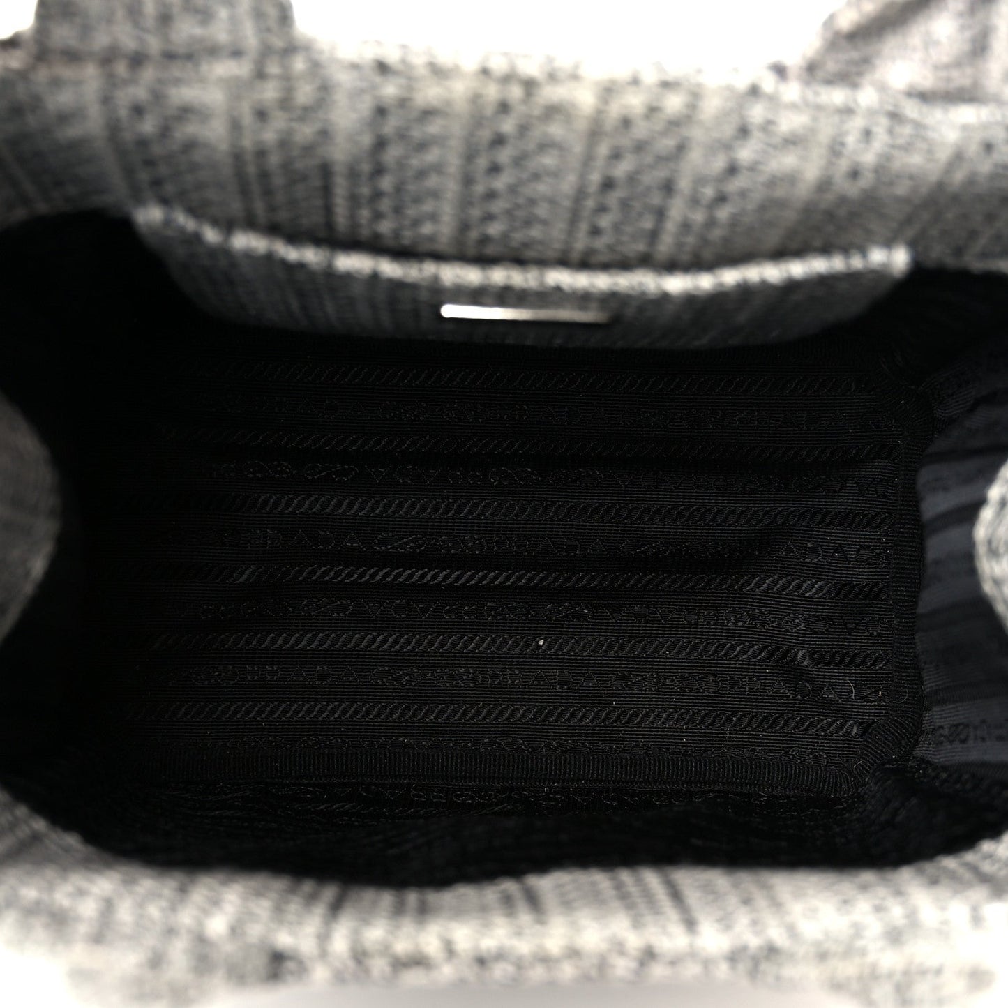 Prada Jacquard Logo Ricamo Embroidered Small Tote Black Talco