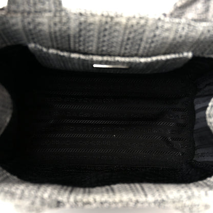Prada Jacquard Logo Ricamo Embroidered Small Tote Black Talco