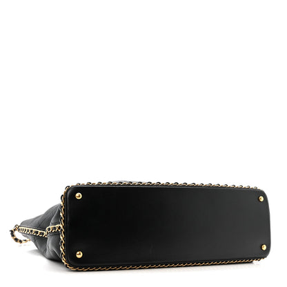 Chanel Shiny Lambskin Quilted Chain Around Shopping Tote Black