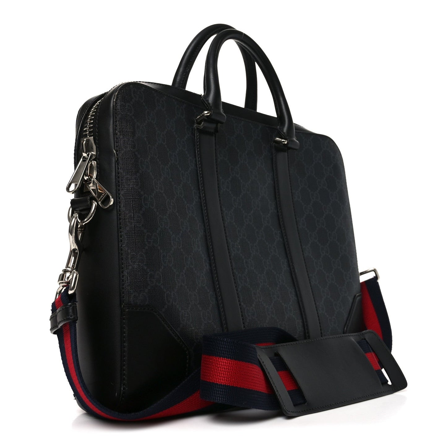Gucci GG Supreme Monogram Appia Calfskin Web Briefcase Black