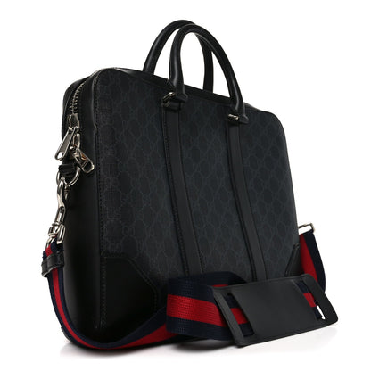 Gucci GG Supreme Monogram Appia Calfskin Web Briefcase Black