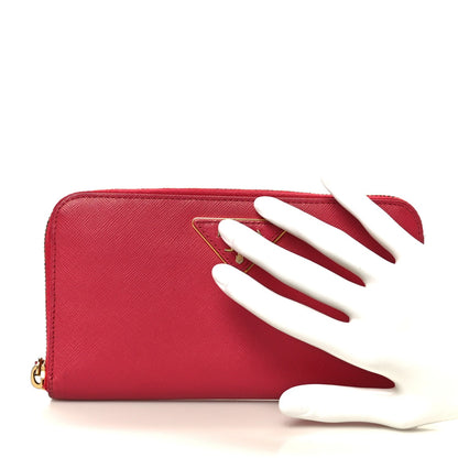 Prada Saffiano Triangle Zip Around Wallet Peonia