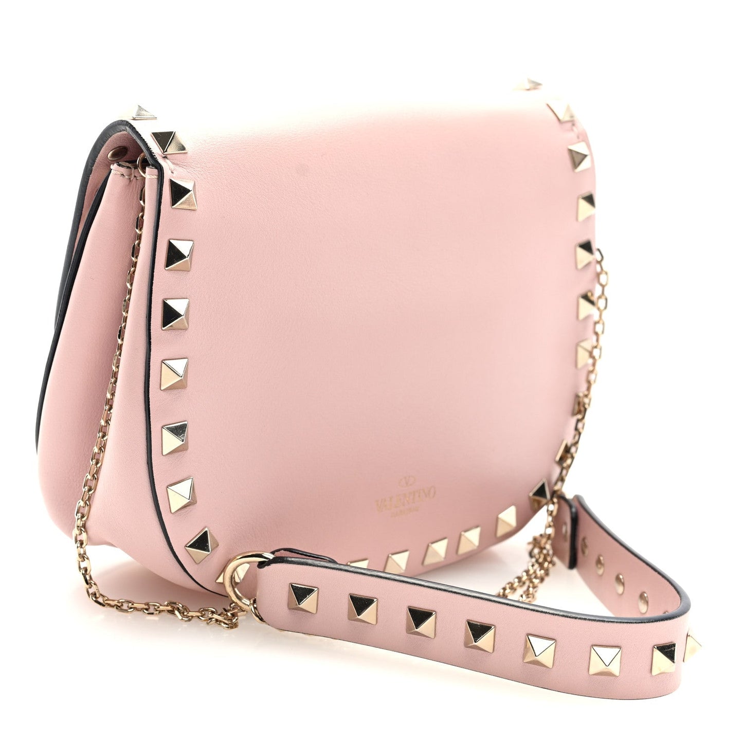 Valentino Garavani Vitello Rockstud Crossbody Saddle Bag Water Rose