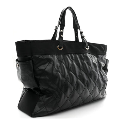 Chanel Coated Canvas Stitched XL Paris Biarritz Tote Black