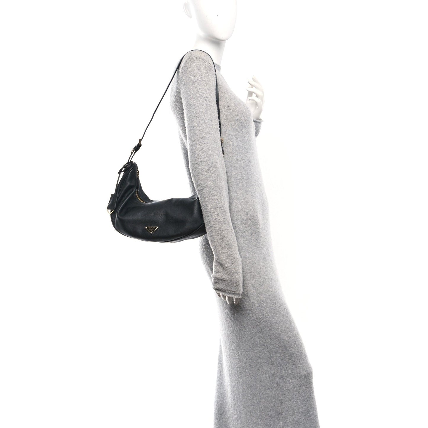 Prada Soft Grain Calfskin Large Demi-Lune Shoulder Bag Black