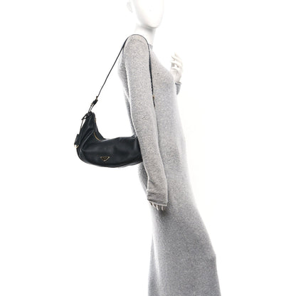 Prada Soft Grain Calfskin Large Demi-Lune Shoulder Bag Black