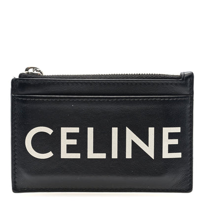 Celine Smooth Lambskin Zip Logo Card Holder Black White