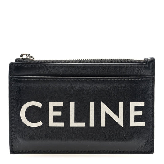 Celine Smooth Lambskin Zip Logo Card Holder Black White