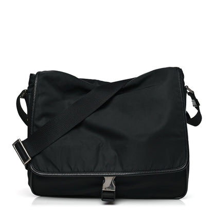 Prada Tessuto Nylon Saffiano Single Snap Buckle Flap Messenger Bag Black