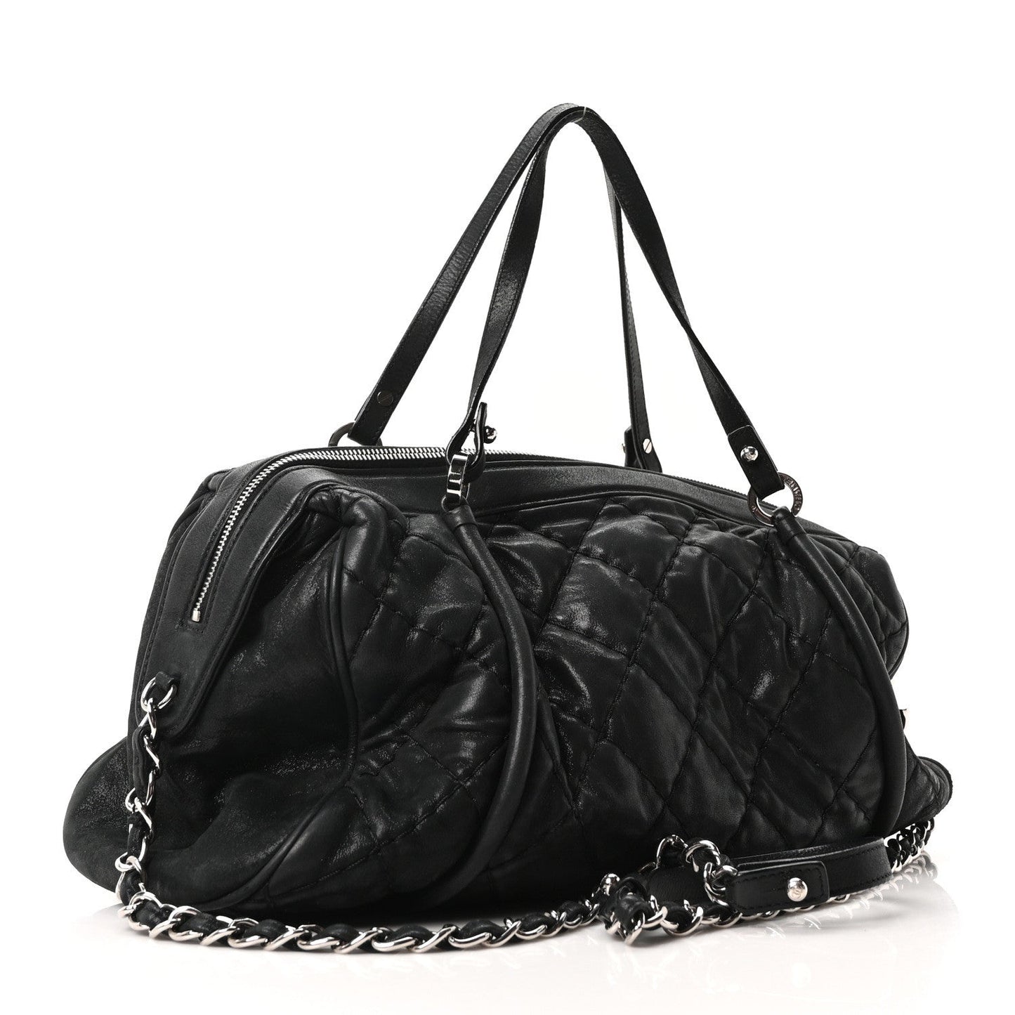 Chanel Iridescent Calfskin Quilted Relax CC Bowler Bag Black