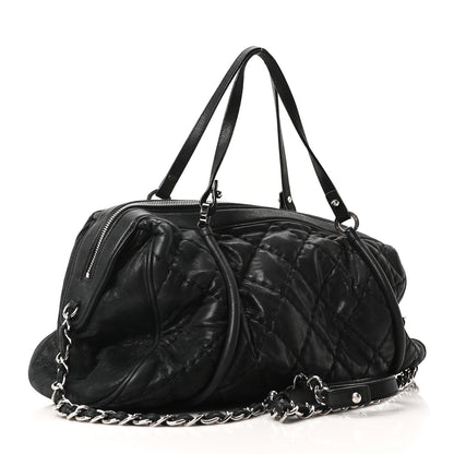 Chanel Iridescent Calfskin Quilted Relax CC Bowler Bag Black