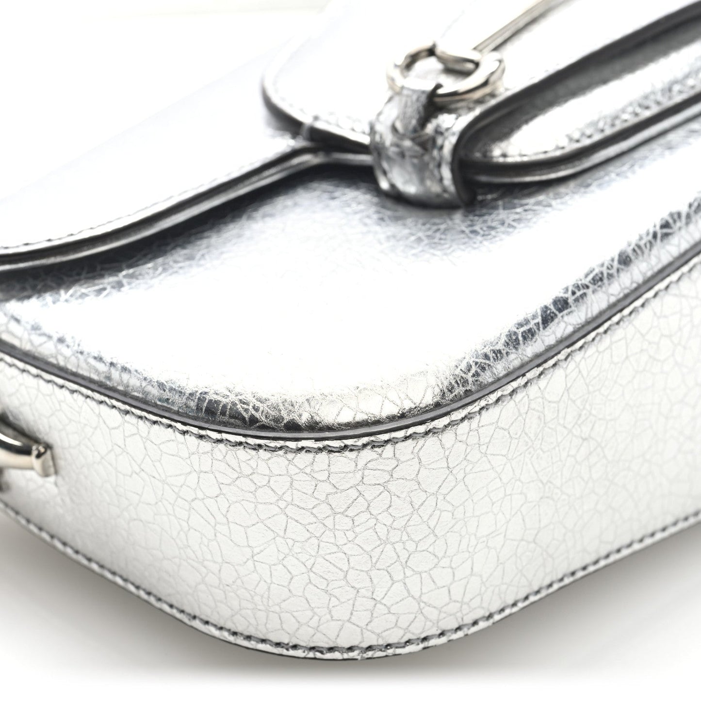 Gucci Metallic Demetra Small Horsebit 1955 Asymmetric Shoulder Bag Silver