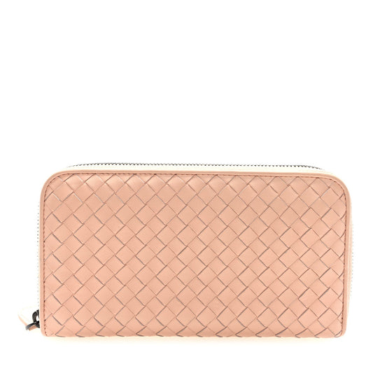 Bottega Veneta Nappa Intrecciato Zip Around Wallet Flamingo