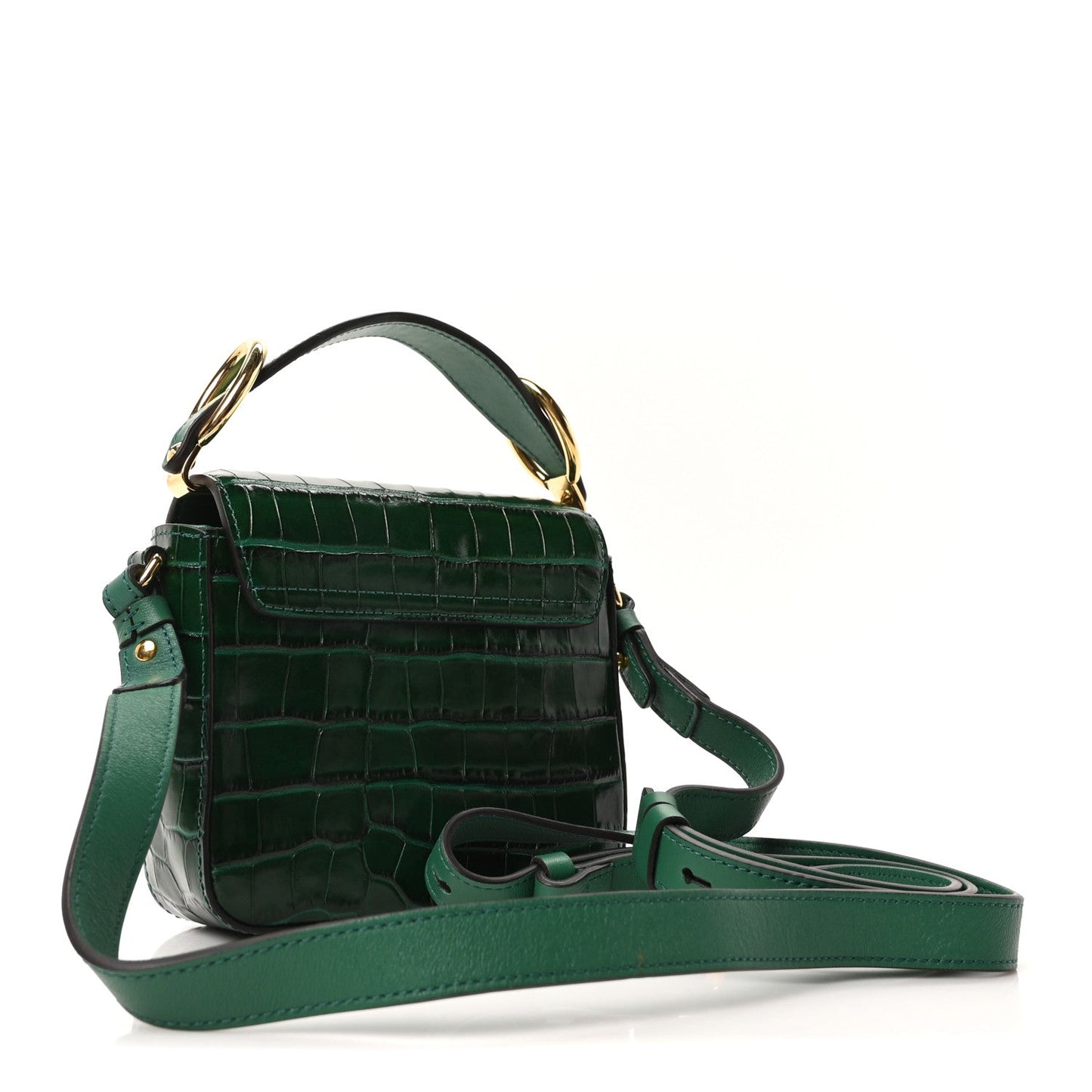 Chloe Calfskin Crocodile Embossed Mini C Double Carry Woodsy Green