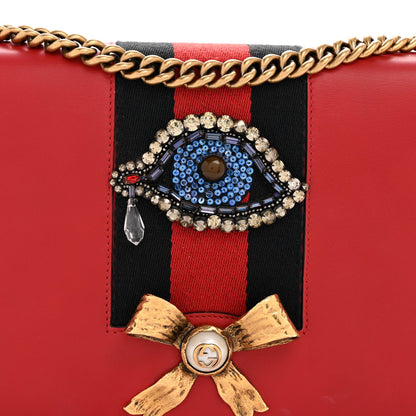 Gucci Calfskin Web Medium Peony Chain Shoulder Bag Red