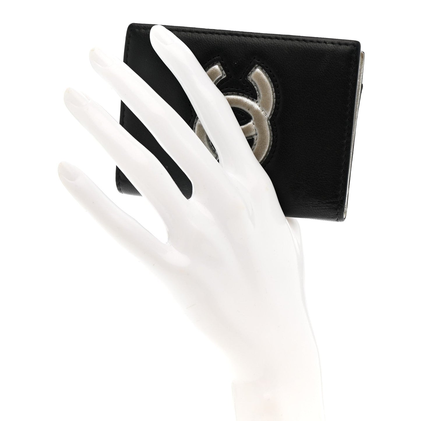 Chanel Calfskin Card Holder Black Silver