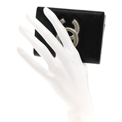 Chanel Calfskin Card Holder Black Silver