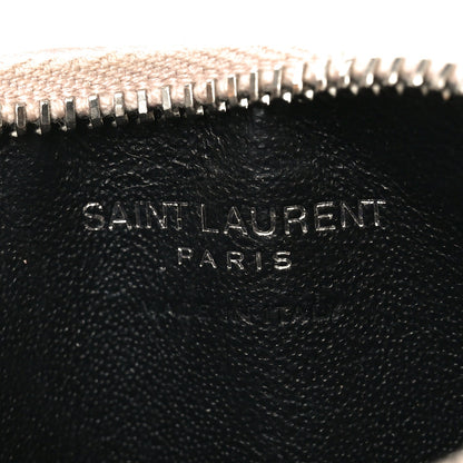 Saint Laurent Grain De Poudre Matelasse Chevron Monogram Fragments Zippered Card Case Marble Pink