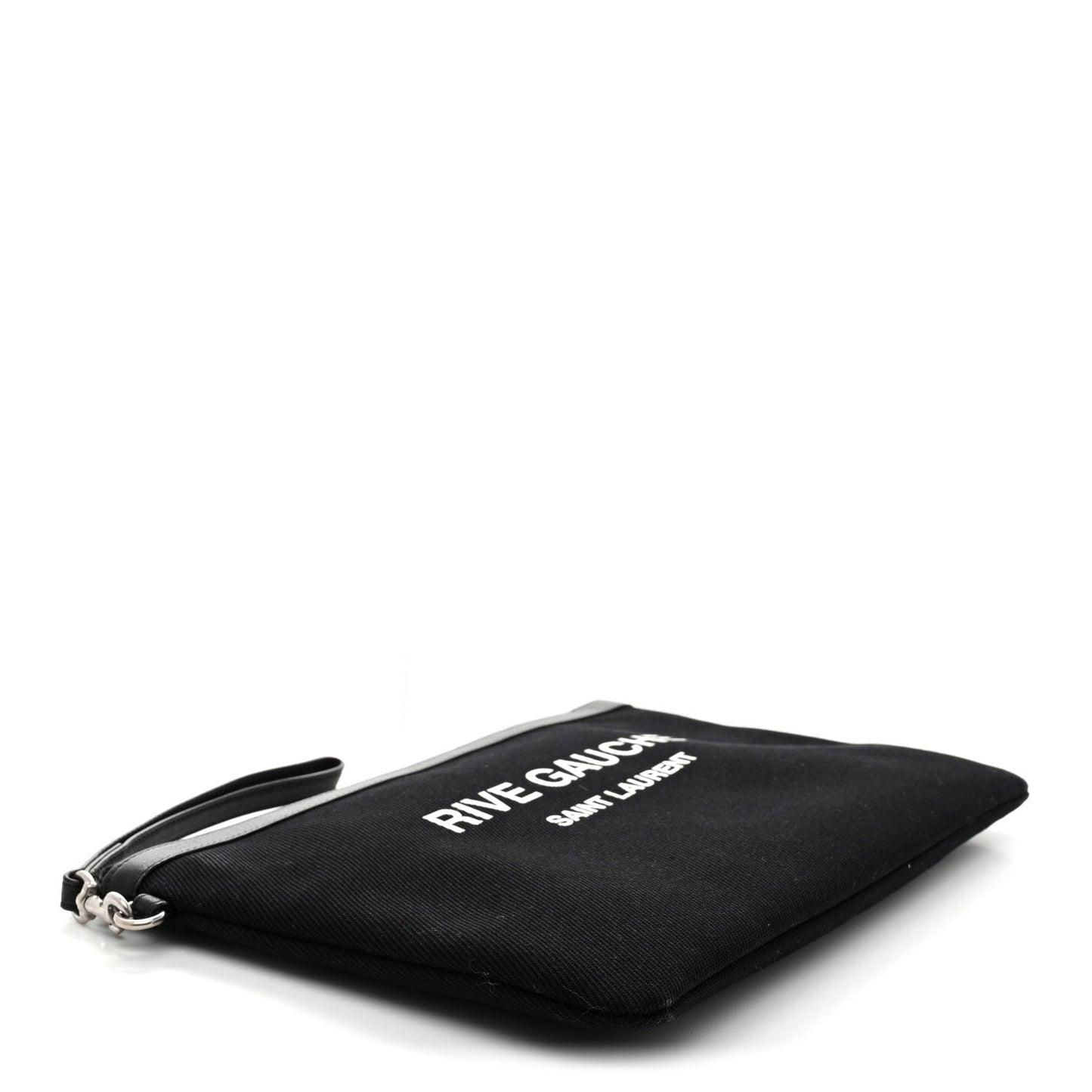 Saint Laurent Linen Canvas Rive Gouche Zipped Pouch Black
