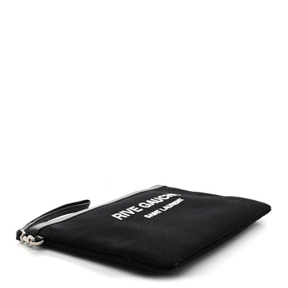 Saint Laurent Linen Canvas Rive Gouche Zipped Pouch Black