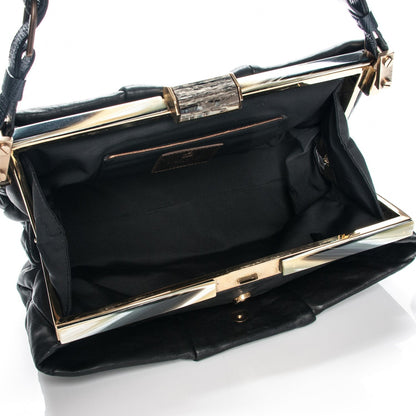 Lanvin Lambskin Draped Frame GM Shoulder Bag Black