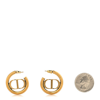 Christian Dior Metal 30 Montaigne Hoop Earrings Aged Gold