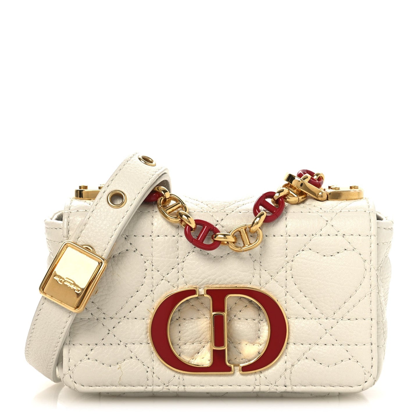 Christian Dior Calfskin Heart Cannage Dioramour Micro Bag Latte