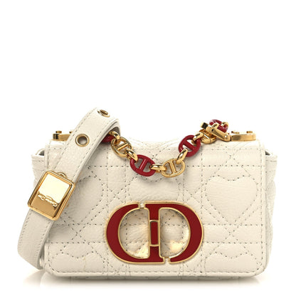 Christian Dior Calfskin Heart Cannage Dioramour Micro Bag Latte