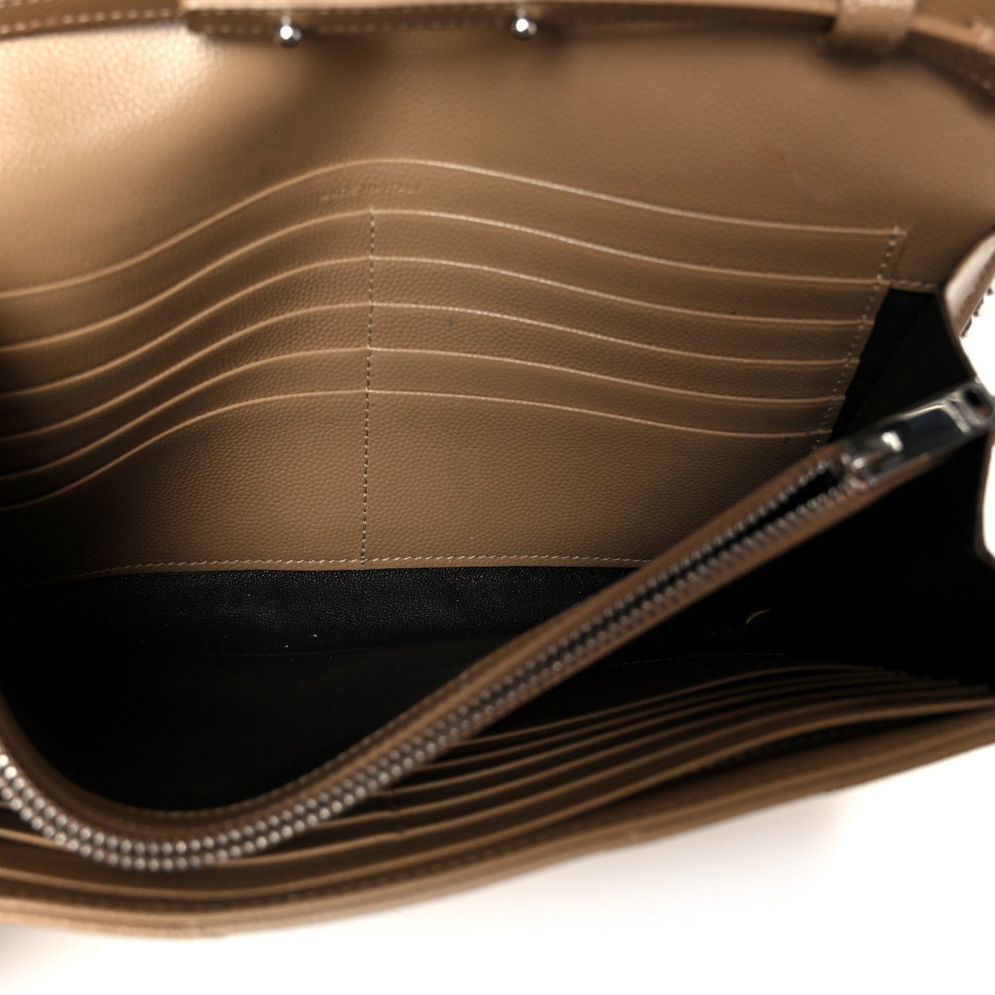 Saint Laurent Grain De Poudre Matelasse Chevron Monogram Chain Wallet Taupe