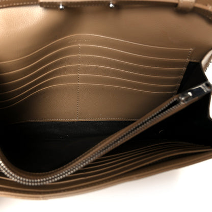 Saint Laurent Grain De Poudre Matelasse Chevron Monogram Chain Wallet Taupe