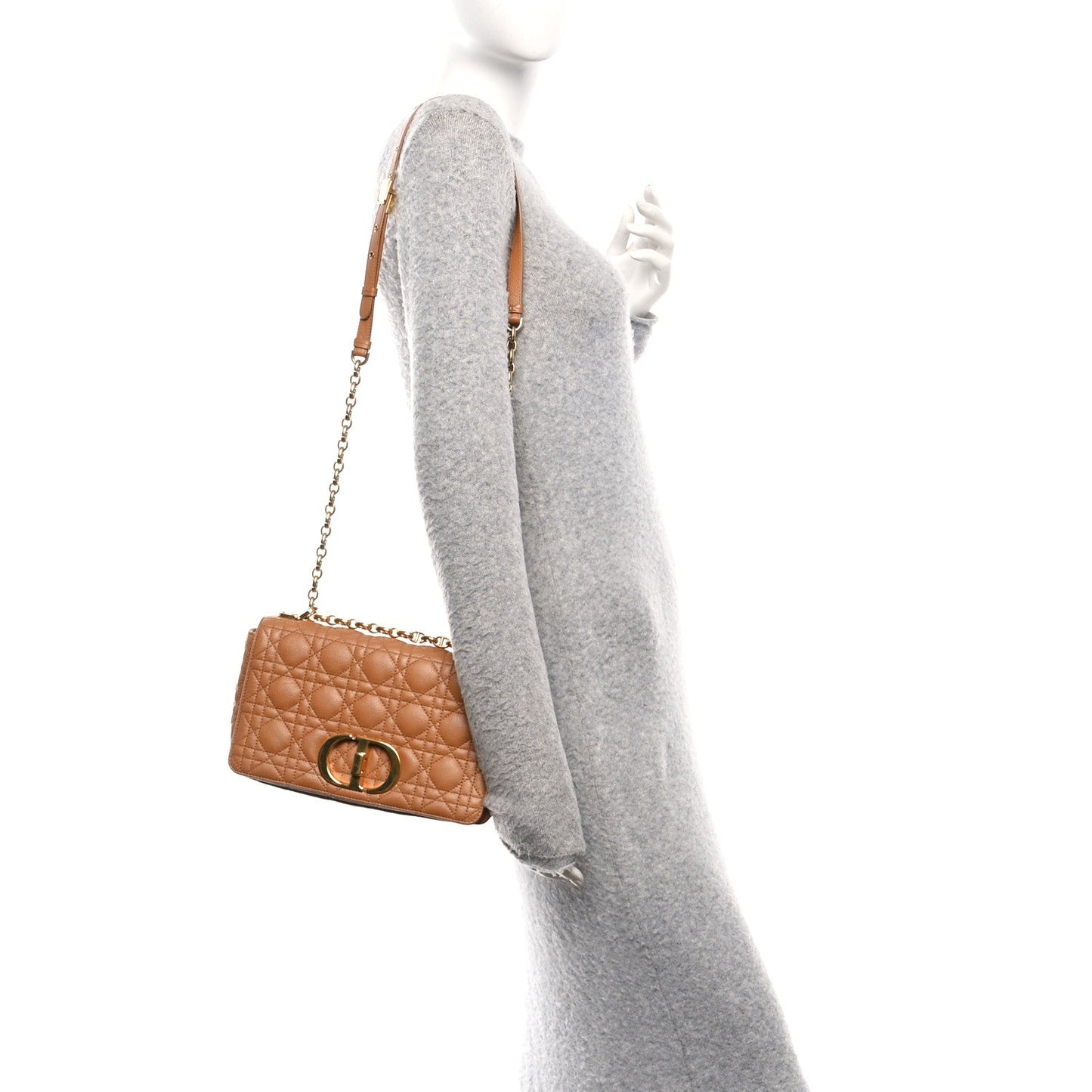 Christian Dior Calfskin Cannage Medium Caro Bag Tan