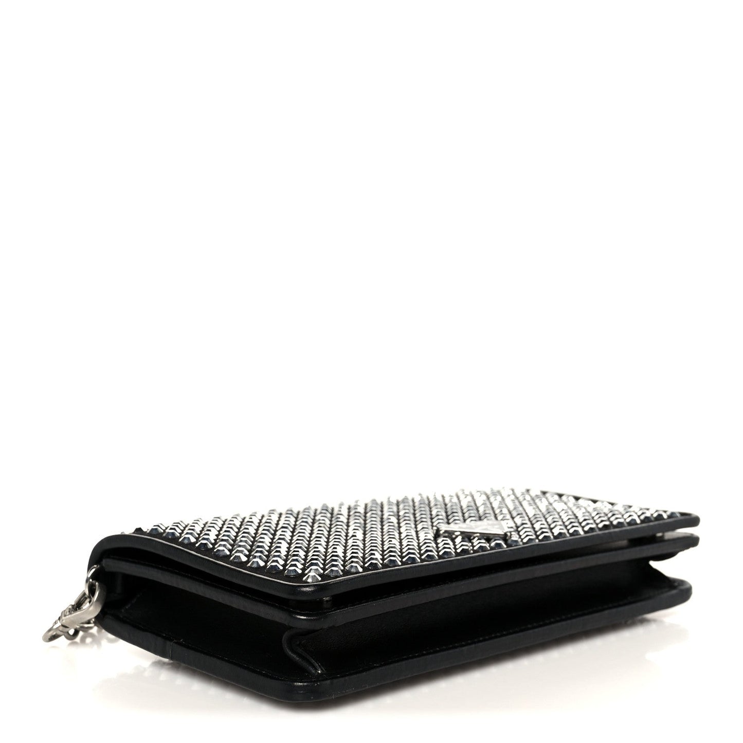 Prada Satin Crystal Metal Triangle Logo Mini Crossbody Bag Cristal