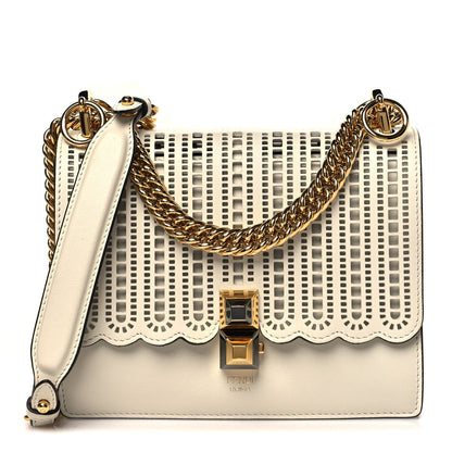 Fendi Vitello Grace Openwork Small Kan I Shoulder Bag White Ice